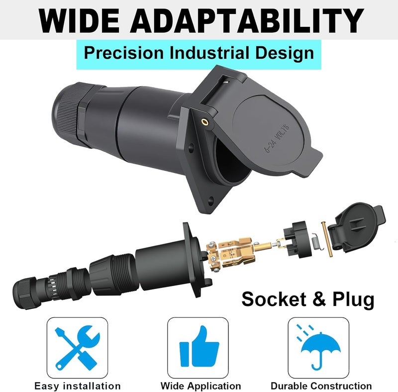 CXTM 7 Way Trailer Socket Vehicle-Side RV Blade 7 Way Trailer Connector Socket with Waterproof Seal,7 Pin Trailer Socket Connector Adapter - Image 4
